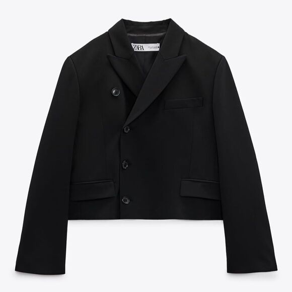 ZARA BLACK CROP WOOL BLEND BLAZER - Picture 6 of 9